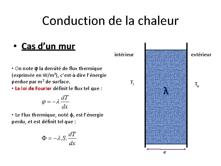 Conduction de la chaleur • Cas d’un mur • On note φ la densité Conduction de la chaleur • Cas d’un mur • On note φ la densité