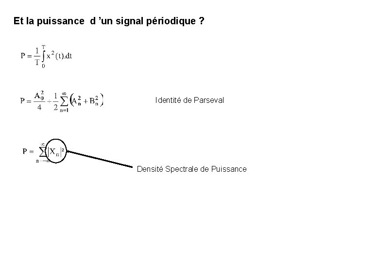 Et la puissance d ’un signal périodique ? Identité de Parseval Densité Spectrale de Et la puissance d ’un signal périodique ? Identité de Parseval Densité Spectrale de