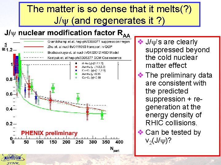 The matter is so dense that it melts(? ) J/y (and regenerates it ?