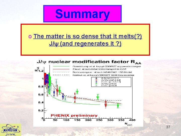 Summary o The matter is so dense that it melts(? ) J/y (and regenerates