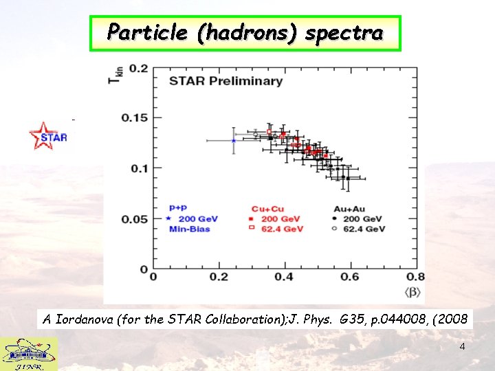 Particle (hadrons) spectra A Iordanova (for the STAR Collaboration); J. Phys. G 35, p.