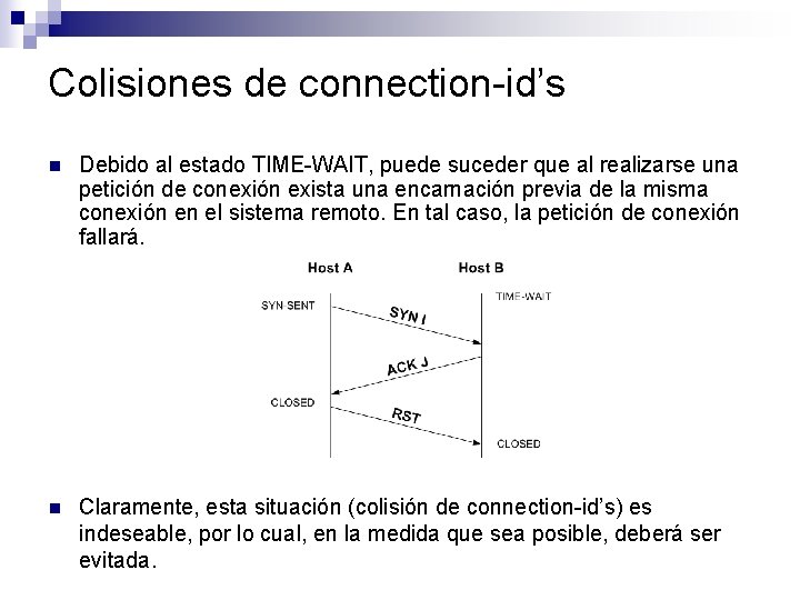 Colisiones de connection-id’s n Debido al estado TIME-WAIT, puede suceder que al realizarse una