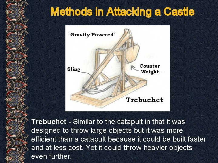 Methods in Attacking a Castle Trebuchet - Similar to the catapult in that it