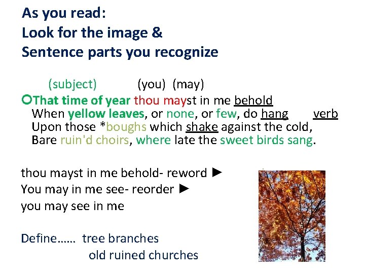 As you read: Look for the image & Sentence parts you recognize (subject) (you)