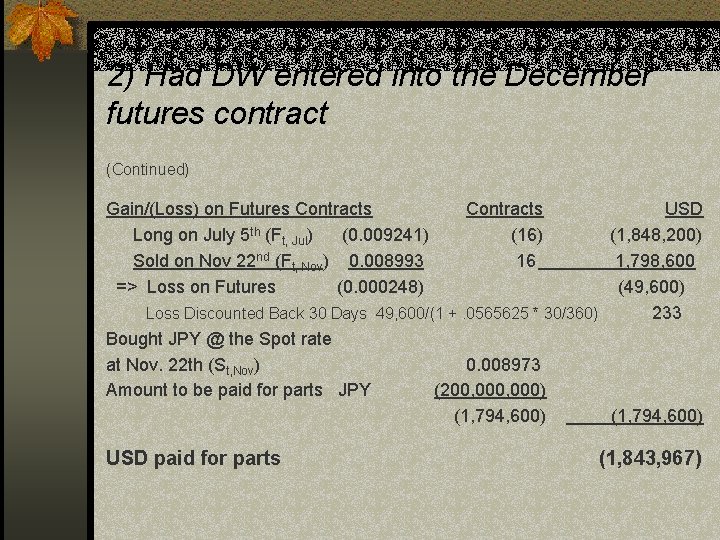 2) Had DW entered into the December futures contract (Continued) Gain/(Loss) on Futures Contracts