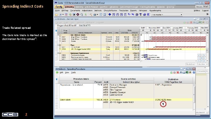 Spreading Indirect Costs Trade Related spread The Concrete trade is marked as the destination