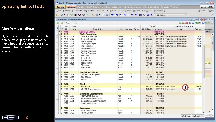 Spreading Indirect Costs View from the Indirects Again, each Indirect item records the spread