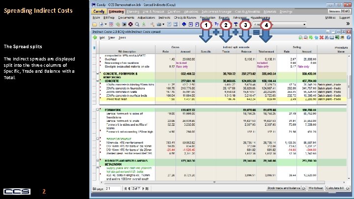 Spreading Indirect Costs 1 The Spread splits The Indirect spreads are displayed split into