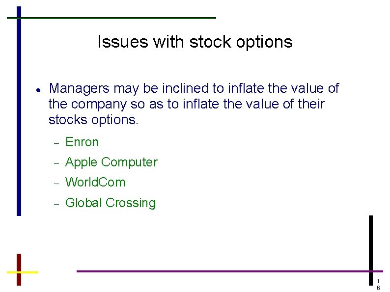 Issues with stock options Managers may be inclined to inflate the value of the Issues with stock options Managers may be inclined to inflate the value of the
