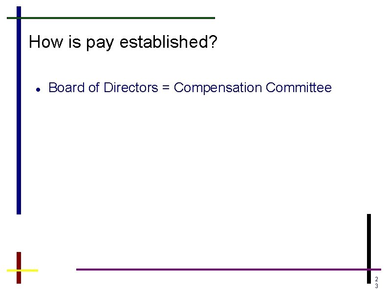 How is pay established? Board of Directors = Compensation Committee 2 3 How is pay established? Board of Directors = Compensation Committee 2 3