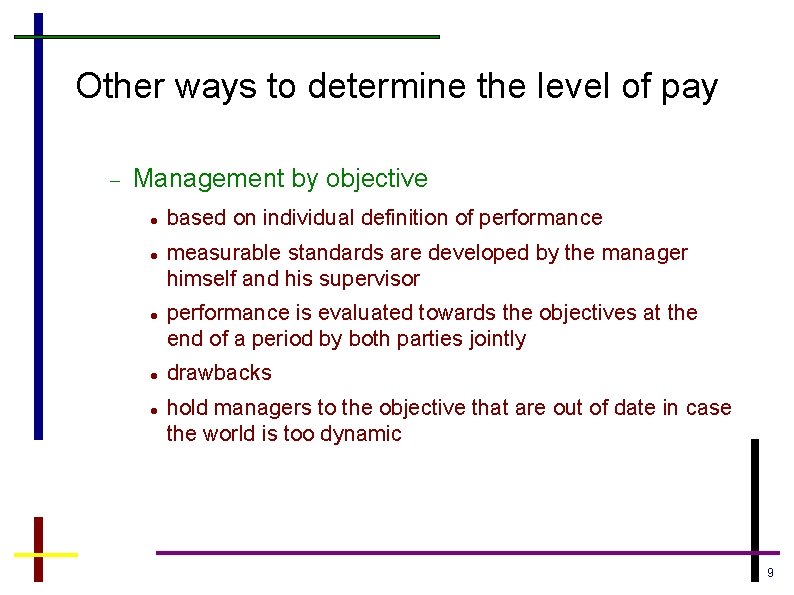 Other ways to determine the level of pay Management by objective based on individual