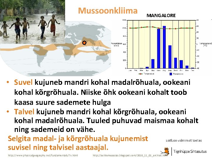 Mussoonkliima MANGALORE • Suvel kujuneb mandri kohal madalrõhuala, ookeani kohal kõrgrõhuala. Niiske õhk ookeani