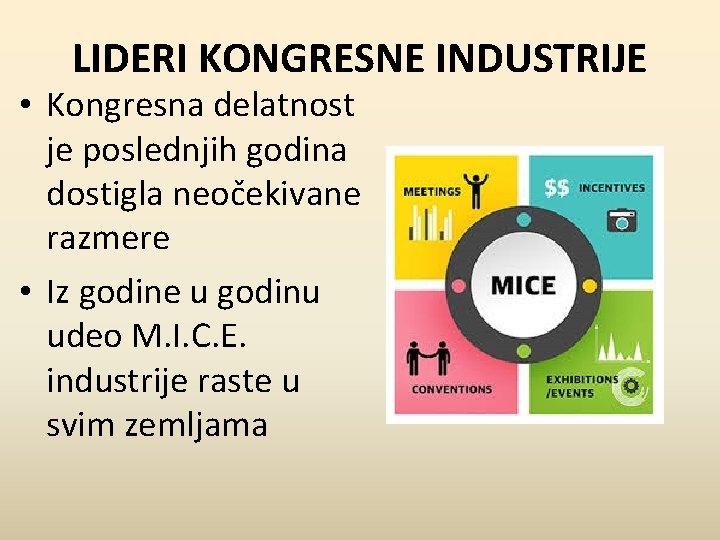 LIDERI KONGRESNE INDUSTRIJE • Kongresna delatnost je poslednjih godina dostigla neočekivane razmere • Iz