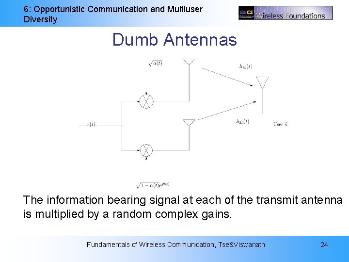 6: Opportunistic Communication and Multiuser Diversity Dumb Antennas The information bearing signal at each