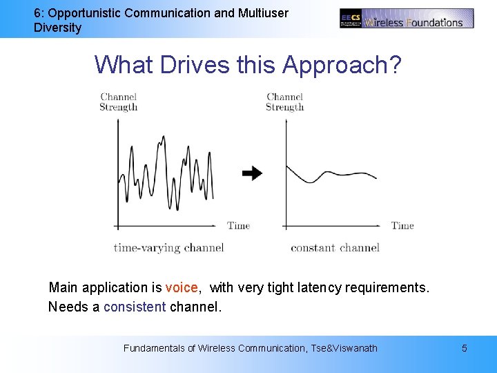 6: Opportunistic Communication and Multiuser Diversity What Drives this Approach? Main application is voice,