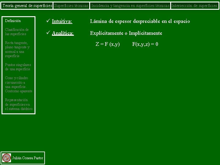 Teoría general de superficies Superficies técnicas Incidencia y tangencia en superficies técnicas Intersección de