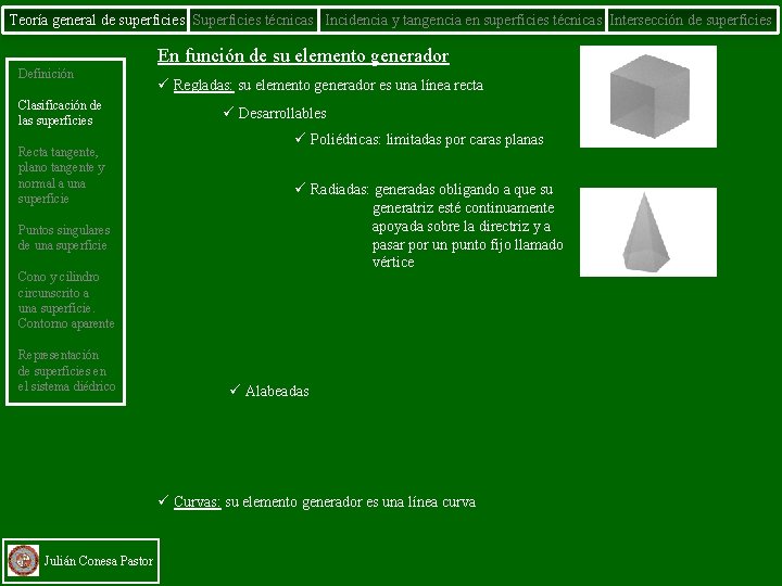 Teoría general de superficies Superficies técnicas Incidencia y tangencia en superficies técnicas Intersección de