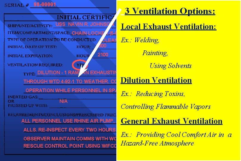 98 -00001 3 Ventilation Options: USS NAVIN R. JOHNSON Local Exhaust Ventilation: CHAIN LOCKER
