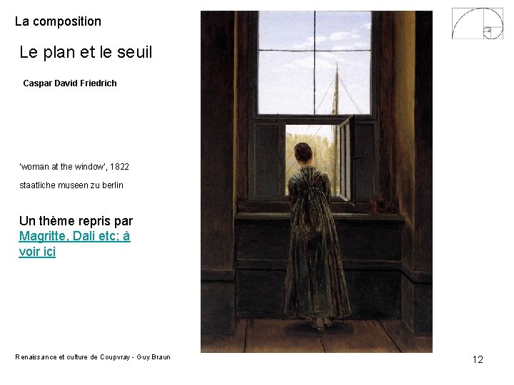 La composition Le plan et le seuil Caspar David Friedrich ‘woman at the window’, La composition Le plan et le seuil Caspar David Friedrich ‘woman at the window’,