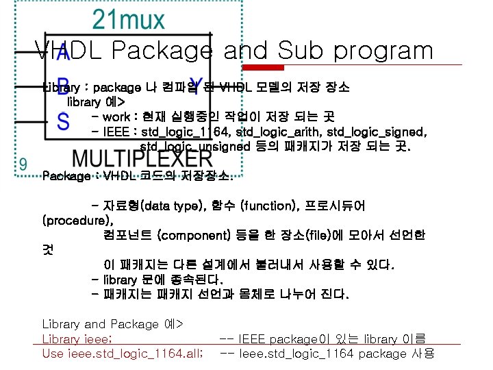 VHDL Package and Sub program Library : package 나 컴파일 된 VHDL 모델의 저장