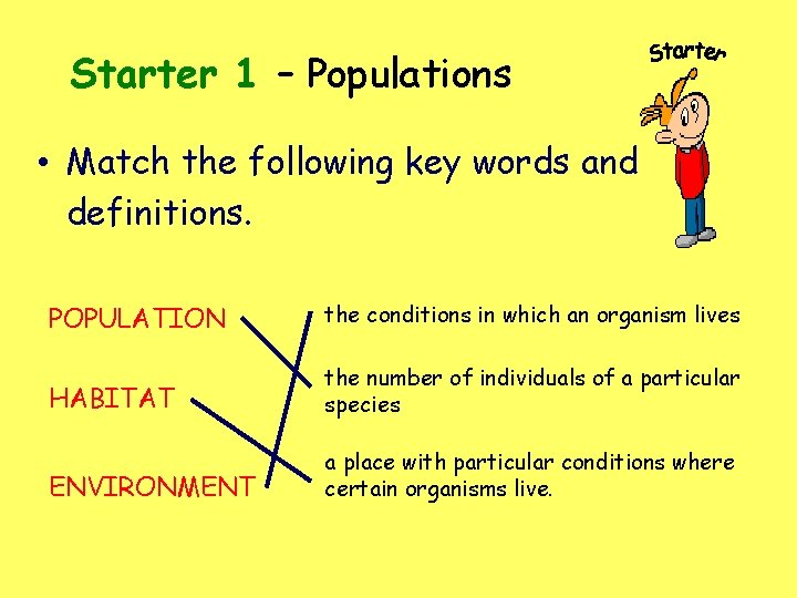 Starter 1 – Populations • Match the following key words and definitions. POPULATION the