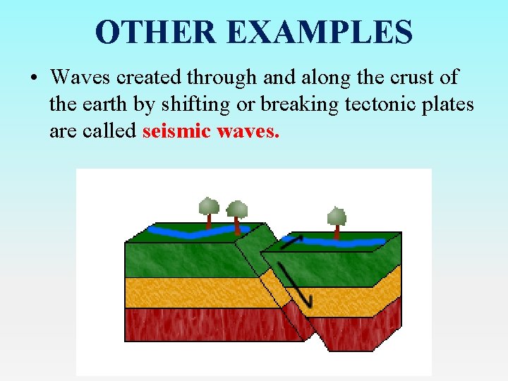 OTHER EXAMPLES • Waves created through and along the crust of the earth by