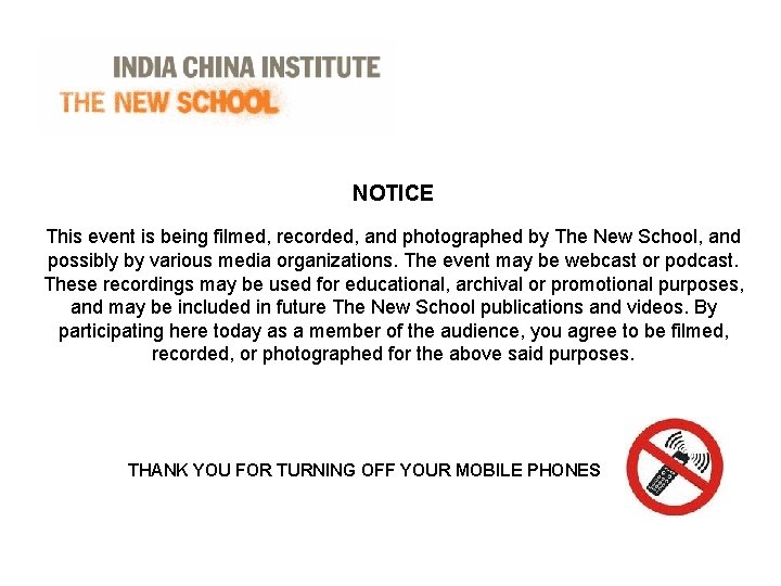 NOTICE This event is being filmed, recorded, and photographed by The New School, and