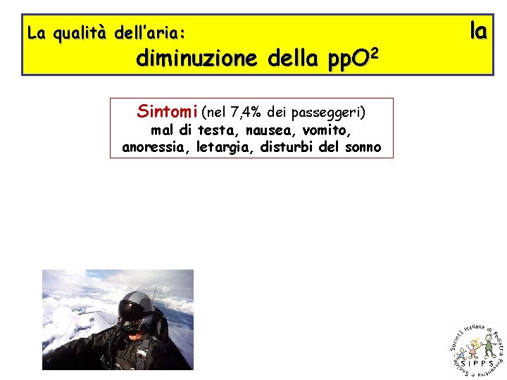 La qualità dell’aria: diminuzione della pp. O 2 Sintomi (nel 7, 4% dei passeggeri)