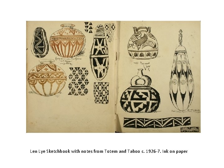 Len Lye Sketchbook with notes from Totem and Taboo c. 1926 -7. Ink on