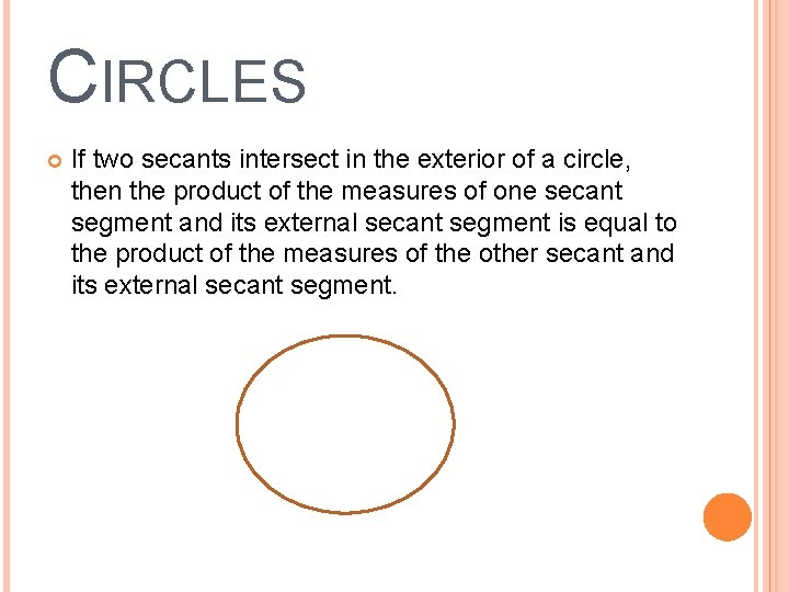 CIRCLES If two secants intersect in the exterior of a circle, then the product