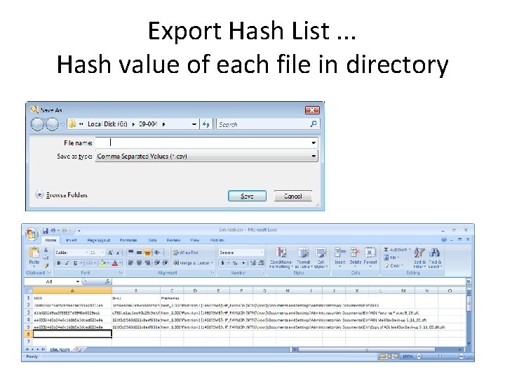 Export Hash List. . . Hash value of each file in directory 