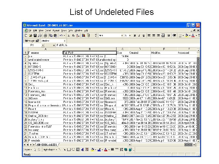 List of Undeleted Files 