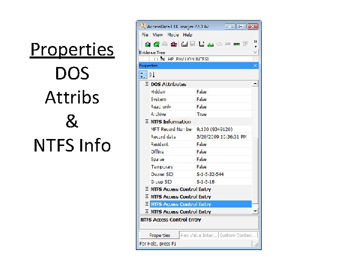 Properties DOS Attribs & NTFS Info 