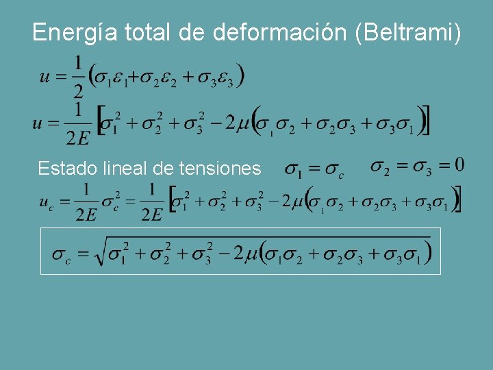 Energía total de deformación (Beltrami) Estado lineal de tensiones 