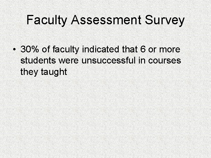 Faculty Assessment Survey • 30% of faculty indicated that 6 or more students were