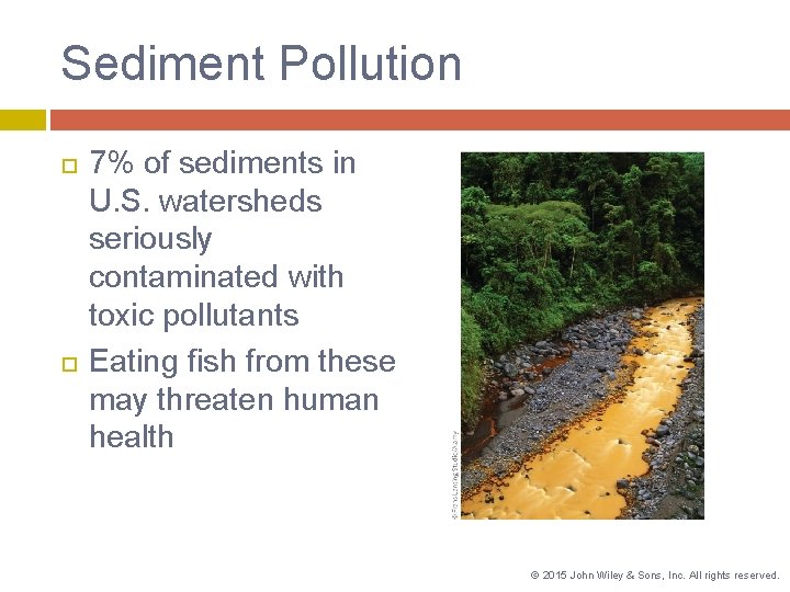 Sediment Pollution 7% of sediments in U. S. watersheds seriously contaminated with toxic pollutants