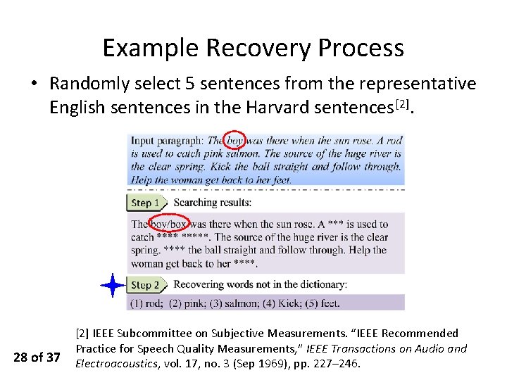 Example Recovery Process • Randomly select 5 sentences from the representative English sentences in