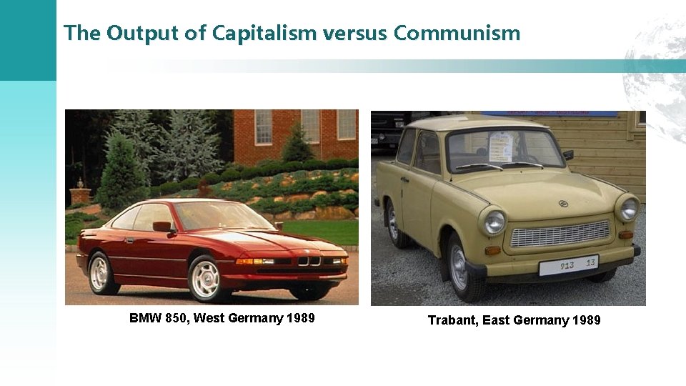 The Output of Capitalism versus Communism BMW 850, West Germany 1989 Trabant, East Germany