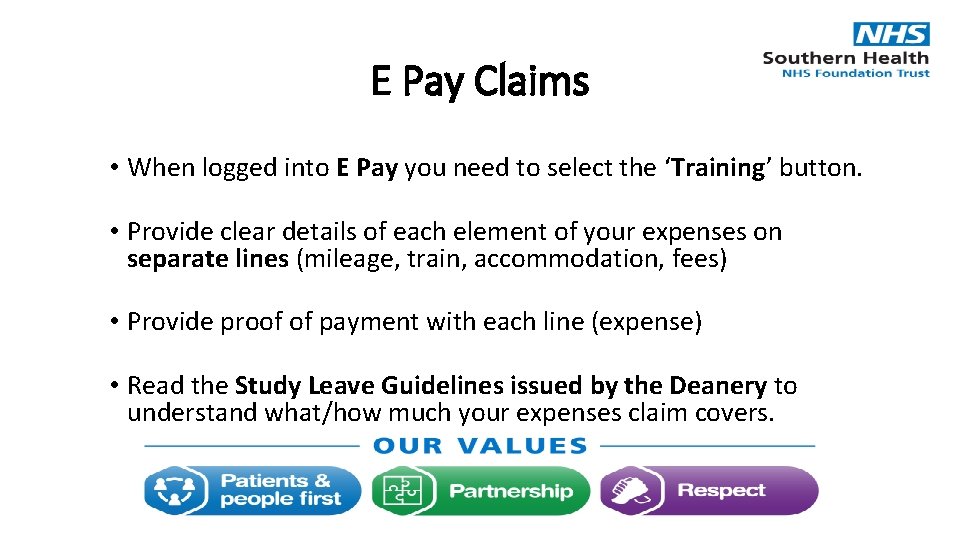 E Pay Claims • When logged into E Pay you need to select the