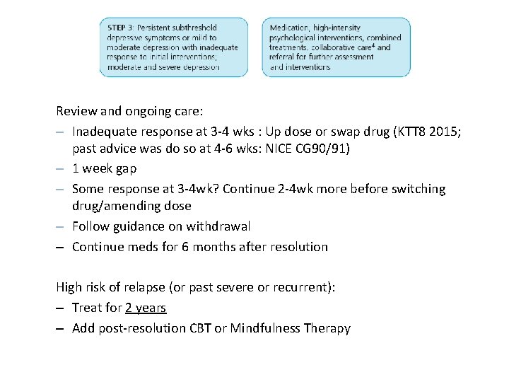 Review and ongoing care: – Inadequate response at 3 -4 wks : Up dose Review and ongoing care: – Inadequate response at 3 -4 wks : Up dose