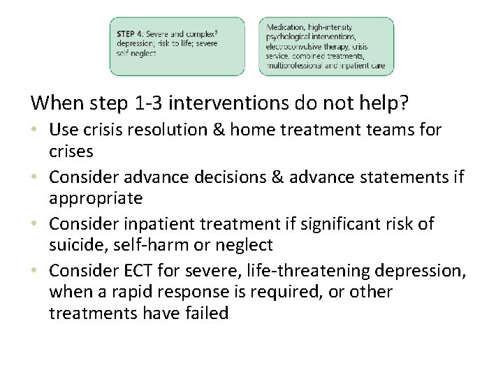 When step 1 -3 interventions do not help? • Use crisis resolution & home When step 1 -3 interventions do not help? • Use crisis resolution & home