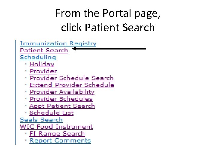 From the Portal page, click Patient Search 