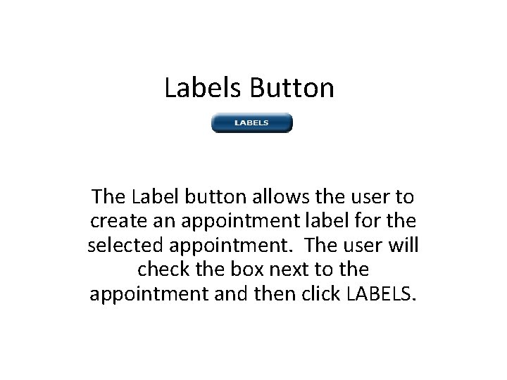 Labels Button The Label button allows the user to create an appointment label for