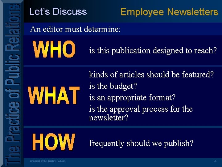 Let’s Discuss Employee Newsletters An editor must determine: is this publication designed to reach?