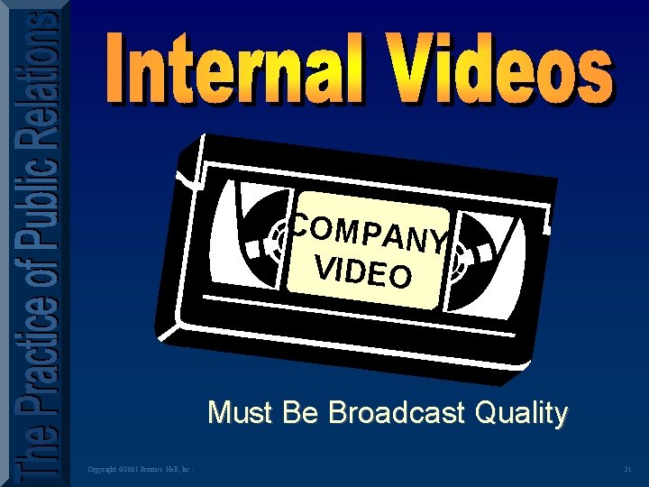 COMPAN Y VIDEO Must Be Broadcast Quality Copyright © 2001 Prentice Hall, Inc. 21