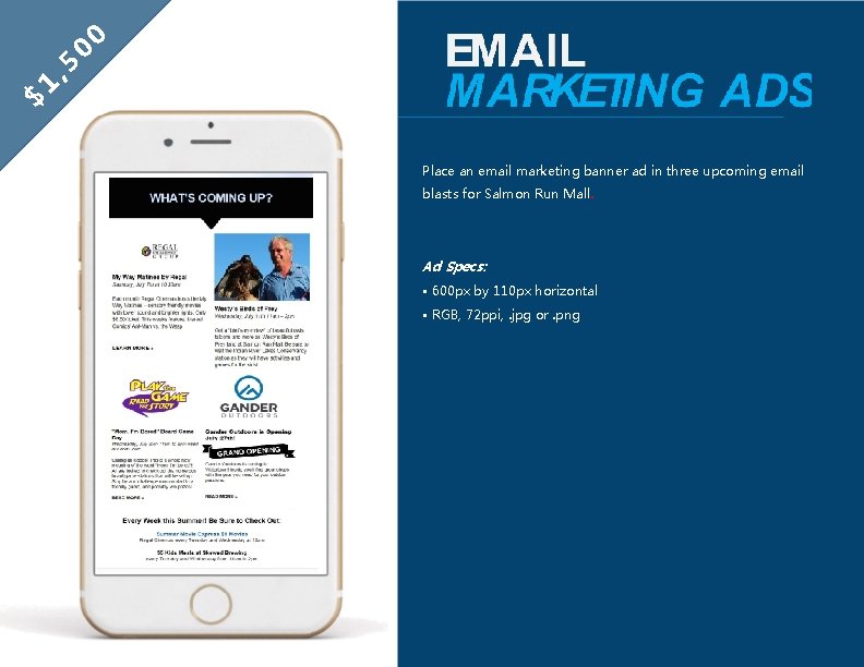 $ 1 , 5 0 0 Place an email marketing banner ad in three