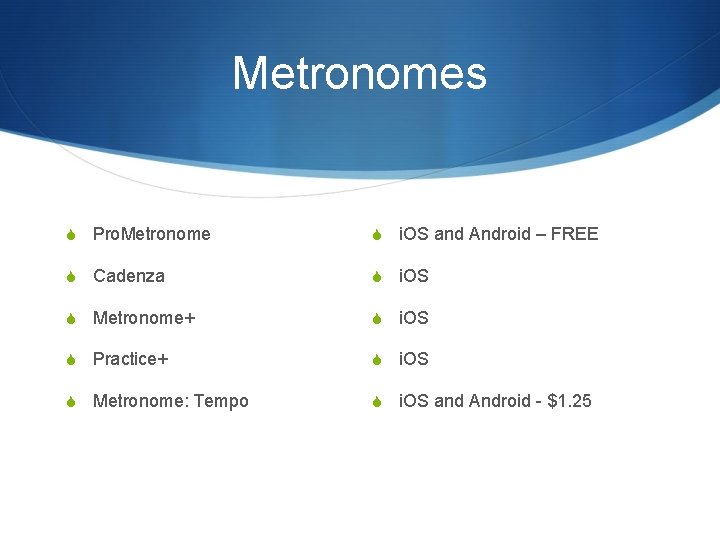 Metronomes S Pro. Metronome S i. OS and Android – FREE S Cadenza S