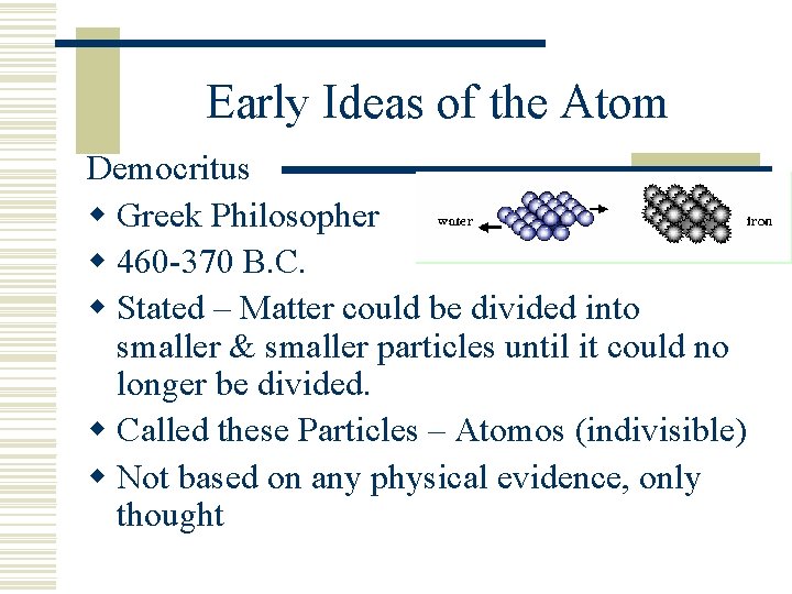 Early Ideas of the Atom Democritus w Greek Philosopher w 460 -370 B. C.