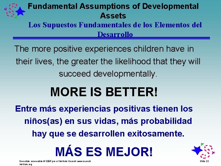 Fundamental Assumptions of Developmental Assets Los Supuestos Fundamentales de los Elementos del Desarrollo The