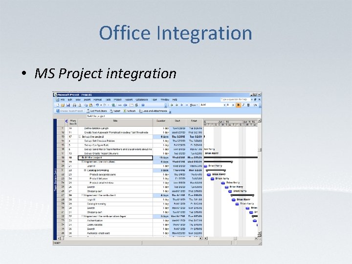 Office Integration • MS Project integration 